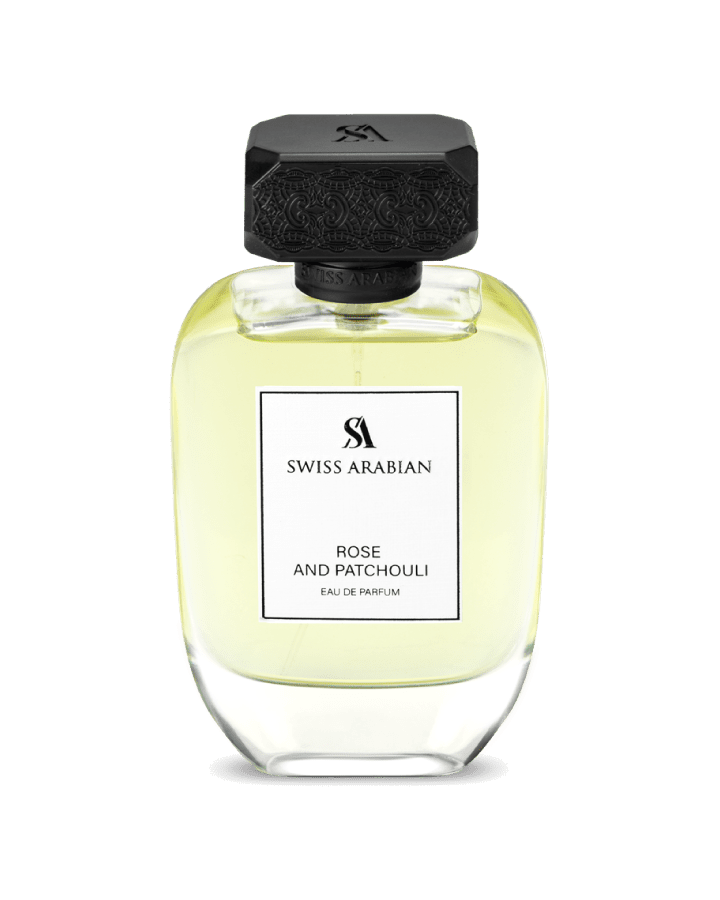 Swiss Arabian Rose and Patchouli EDP bottle